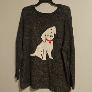 Cupcakes & Cashmere Charcoal Knit Sweater With Dog. Size 2X.